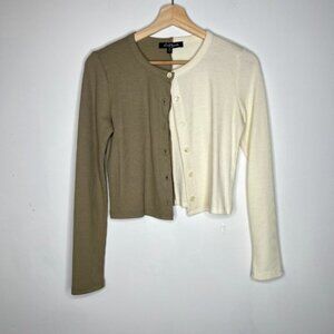 two tone button up cardigan sweater S